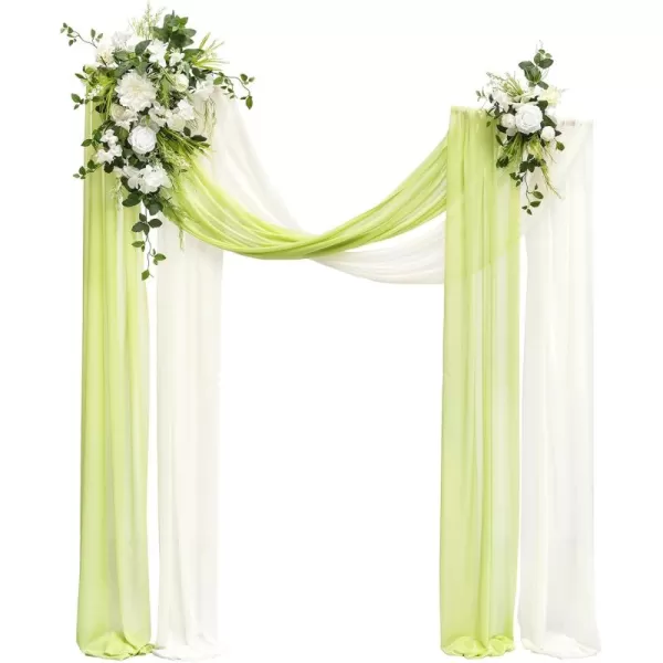 imageLings Moment Artificial Wedding Arch Flowers Kit Pack of 4 2pcs Hanging Flower Arrangement 2pcs Chiffon Drapes Ceremony Reception Fake Rose Arbor Backdrop White Sage Green Floral Party Outdoor DecorLily of the Valley White