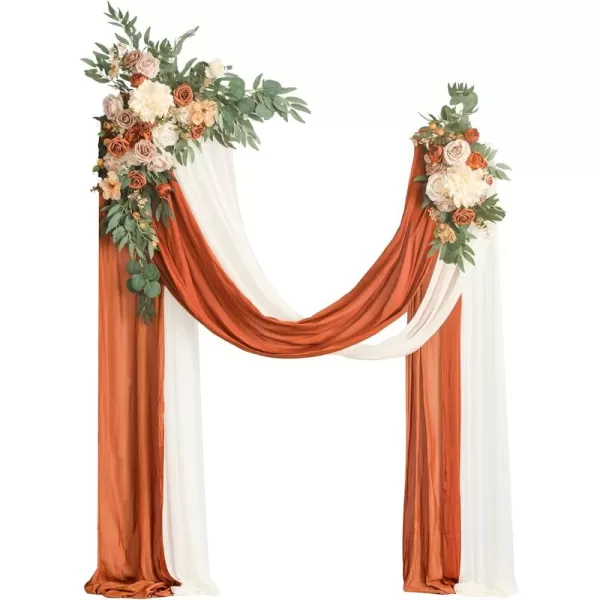 imageLings Moment Artificial Wedding Arch Flowers Kit Pack of 4 2pcs Hanging Flower Arrangement 2pcs Chiffon Drapes Ceremony Reception Fake Rose Arbor Backdrop White Sage Green Floral Party Outdoor DecorSunset Terracotta New