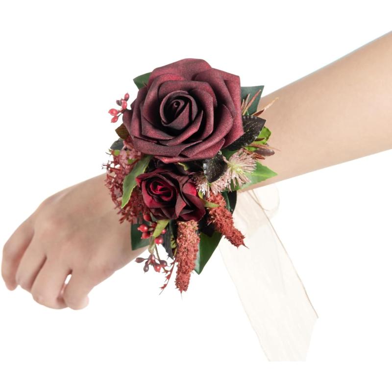 imageLings Moment 2pcs Homecoming Wedding WristShoulder Corsage Artificial Flower GirlMother Prom Corsage Wristlet Dcor etc Dusty Rose White GrayRedblack Baccara  Burgundy