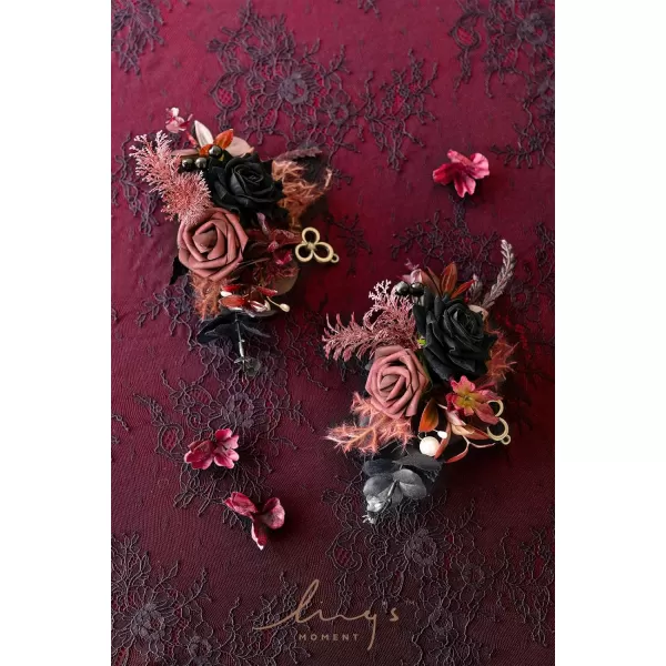 imageLings Moment 2pcs Homecoming Wedding Shoulder Corsage Artificial Flowers GirlMother Prom Corsages Wristlet Dcor etc Navy Blue Pink RanunculusBlkmoody Black  Gothic Burgundy