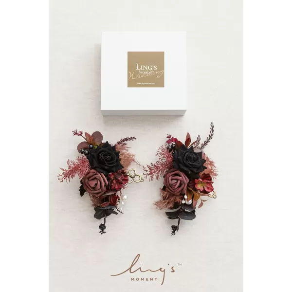 imageLings Moment 2pcs Homecoming Wedding Shoulder Corsage Artificial Flowers GirlMother Prom Corsages Wristlet Dcor etc Navy Blue Pink RanunculusBlkmoody Black  Gothic Burgundy