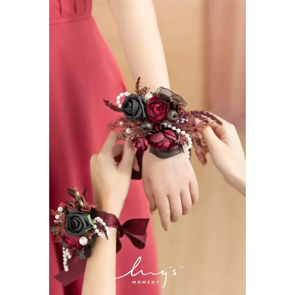 imageLings Moment 2pcs Homecoming Wedding WristShoulder Corsage Artificial Flower GirlMother Prom Corsage Wristlet Dcor etc Dusty Rose White GrayBlkblack  Gothic Burgundy