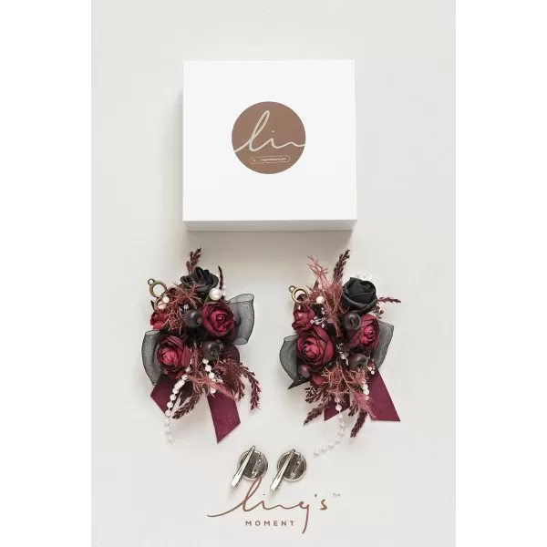imageLings Moment 2pcs Homecoming Wedding WristShoulder Corsage Artificial Flower GirlMother Prom Corsage Wristlet Dcor etc Dusty Rose White GrayBlkblack  Gothic Burgundy