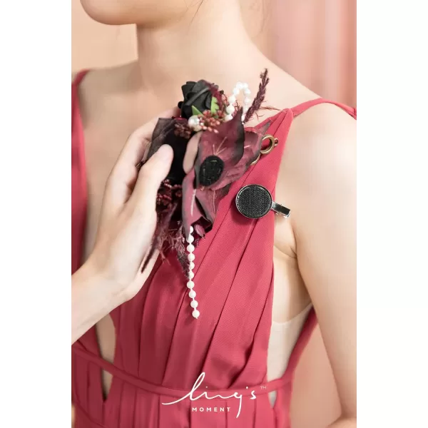 imageLings Moment 2pcs Homecoming Wedding WristShoulder Corsage Artificial Flower GirlMother Prom Corsage Wristlet Dcor etc Dusty Rose White GrayBlkblack  Gothic Burgundy