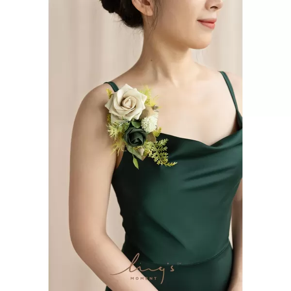 imageLings Moment 2pcs Homecoming Wedding WristShoulder Corsage Artificial Flower GirlMother Prom Corsage Wristlet Dcor etc Dusty Rose White GrayGrnemerald Green  Beige