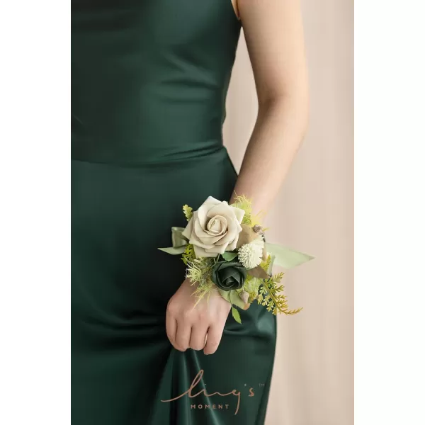 imageLings Moment 2pcs Homecoming Wedding WristShoulder Corsage Artificial Flower GirlMother Prom Corsage Wristlet Dcor etc Dusty Rose White GrayGrnemerald Green  Beige