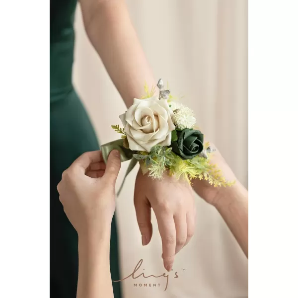 imageLings Moment 2pcs Homecoming Wedding WristShoulder Corsage Artificial Flower GirlMother Prom Corsage Wristlet Dcor etc Dusty Rose White GrayGrnemerald Green  Beige
