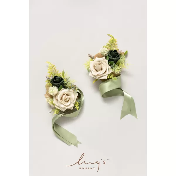 imageLings Moment 2pcs Homecoming Wedding WristShoulder Corsage Artificial Flower GirlMother Prom Corsage Wristlet Dcor etc Dusty Rose White GrayGrnemerald Green  Beige