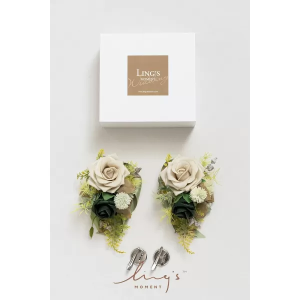 imageLings Moment 2pcs Homecoming Wedding WristShoulder Corsage Artificial Flower GirlMother Prom Corsage Wristlet Dcor etc Dusty Rose White GrayGrnemerald Green  Beige