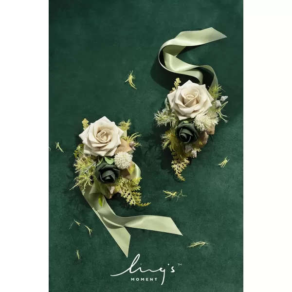 imageLings Moment 2pcs Homecoming Wedding WristShoulder Corsage Artificial Flower GirlMother Prom Corsage Wristlet Dcor etc Dusty Rose White GrayGrnemerald Green  Beige