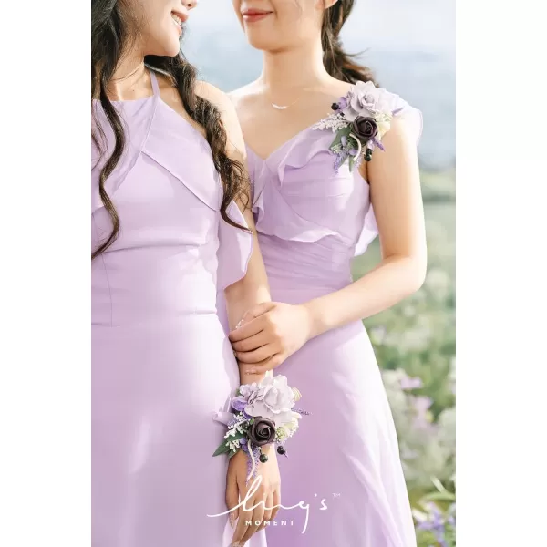 imageLings Moment 2pcs Homecoming Wedding WristShoulder Corsage Artificial Flower GirlMother Prom Corsage Wristlet Dcor etc Dusty Rose White GrayPrplpurple Lavender  Lilac