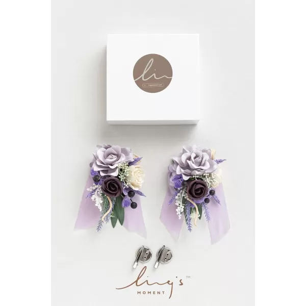 imageLings Moment 2pcs Homecoming Wedding WristShoulder Corsage Artificial Flower GirlMother Prom Corsage Wristlet Dcor etc Dusty Rose White GrayPrplpurple Lavender  Lilac