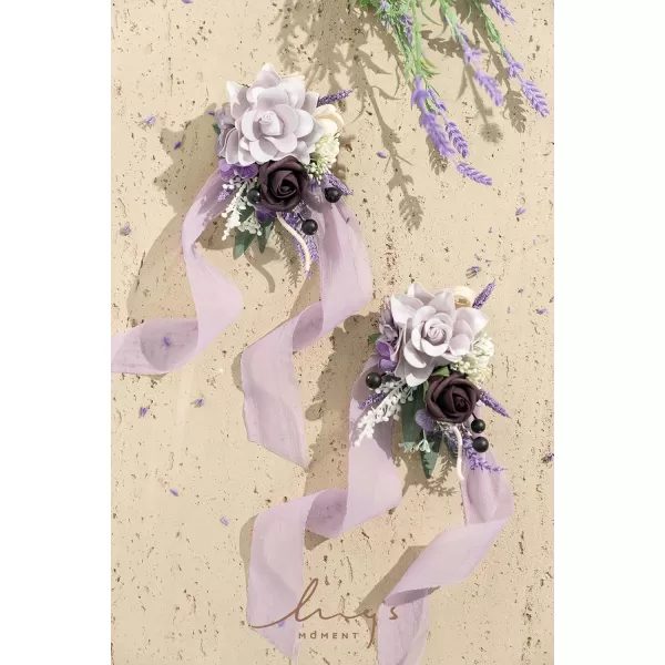 imageLings Moment 2pcs Homecoming Wedding WristShoulder Corsage Artificial Flower GirlMother Prom Corsage Wristlet Dcor etc Dusty Rose White GrayPrplpurple Lavender  Lilac