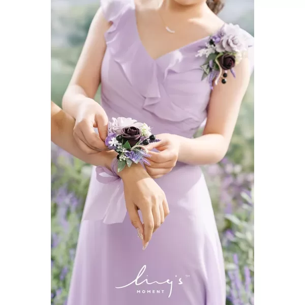 imageLings Moment 2pcs Homecoming Wedding WristShoulder Corsage Artificial Flower GirlMother Prom Corsage Wristlet Dcor etc Dusty Rose White GrayPrplpurple Lavender  Lilac