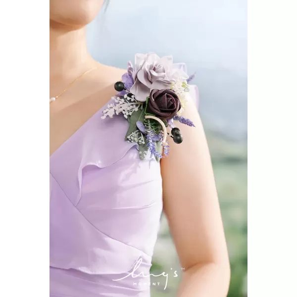 imageLings Moment 2pcs Homecoming Wedding WristShoulder Corsage Artificial Flower GirlMother Prom Corsage Wristlet Dcor etc Dusty Rose White GrayPrplpurple Lavender  Lilac