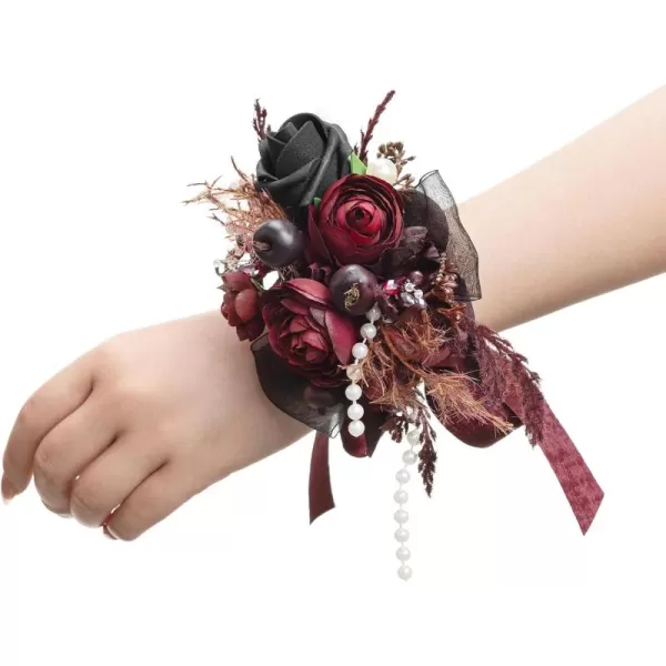 imageLings Moment 2pcs Homecoming Wedding WristShoulder Corsage Artificial Flower GirlMother Prom Corsage Wristlet Dcor etc Dusty Rose White GrayBlkblack  Gothic Burgundy