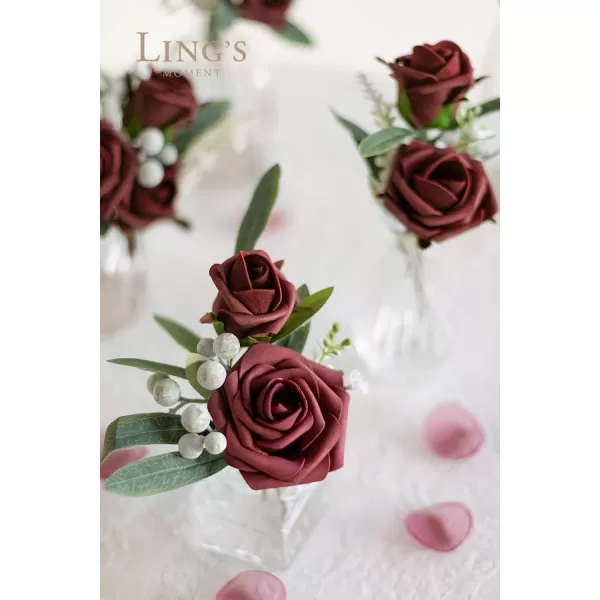 imageLings Moment Artificial Wedding Flowers 15quot Rose Buds and 2quot Petite Roses 25pcs Lilac ampamp Purple wStem for DIY Wedding Boutonniere Wrist Corsages Bouquets Centerpieces ArrangementsBurgundy