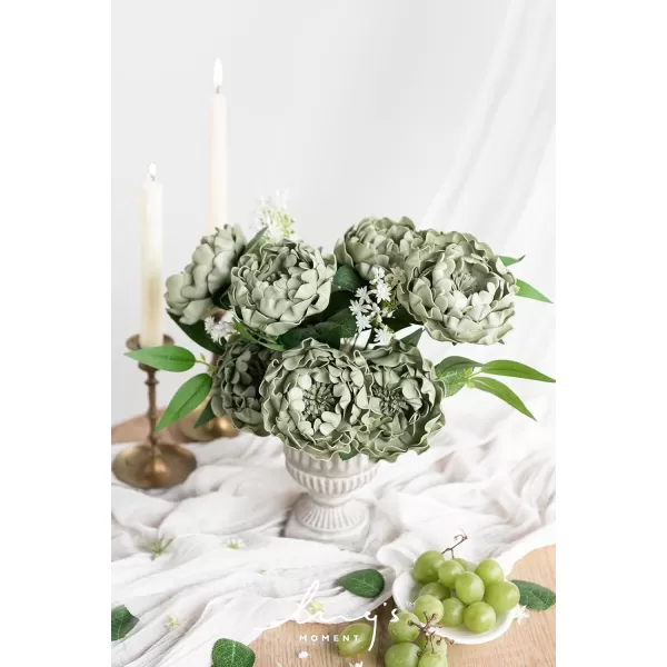 imageLings Moment Flowers 16pcs Peonies Artificial Flowers Lilac Flowers with Stem Fake Flowers Foam Faux Peony Flowers for Decorations DIY Wedding Bouquets Centerpieces BoutonnieresElf Green