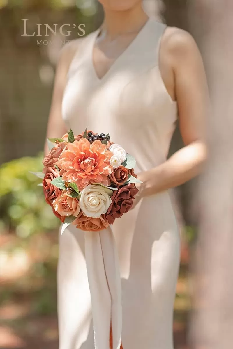 imageLings Moment Artificial Flowers 9pcs Silk Dahlia 55quot45quot Fake Flowers for DIY Wedding Craft Bouquets Centerpieces Arrangements Party Baby Shower Home Decorations Sunset TerracottaTerracottasilk
