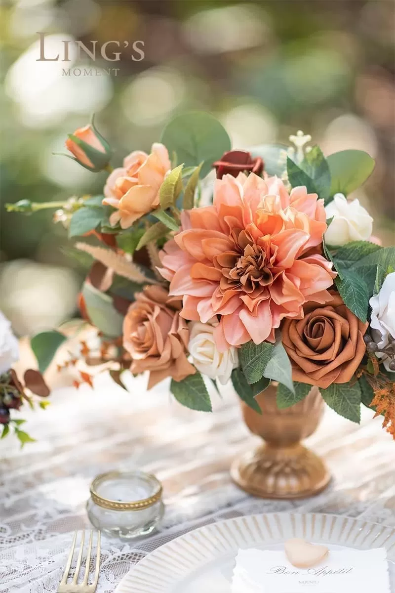 imageLings Moment Artificial Flowers 9pcs Silk Dahlia 55quot45quot Fake Flowers for DIY Wedding Craft Bouquets Centerpieces Arrangements Party Baby Shower Home Decorations Sunset TerracottaTerracottasilk