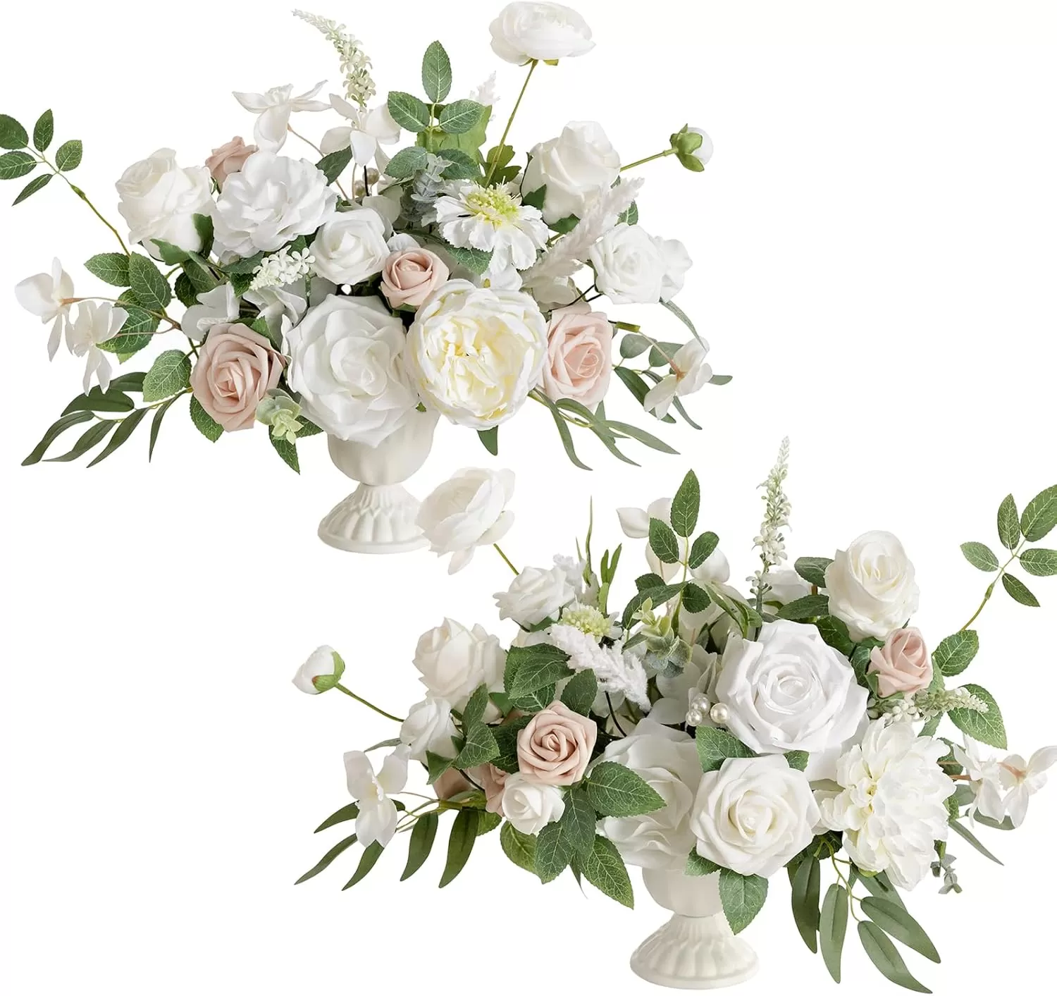 imageLings Moment Orange Clay ampamp Olive Green Artificial Flowers with Vase Wedding Decor Centerpiece Flower Potted for Ceremony Reception Tabletop Desk Flowers Mantel Archway Aisle Set of 2White Sage