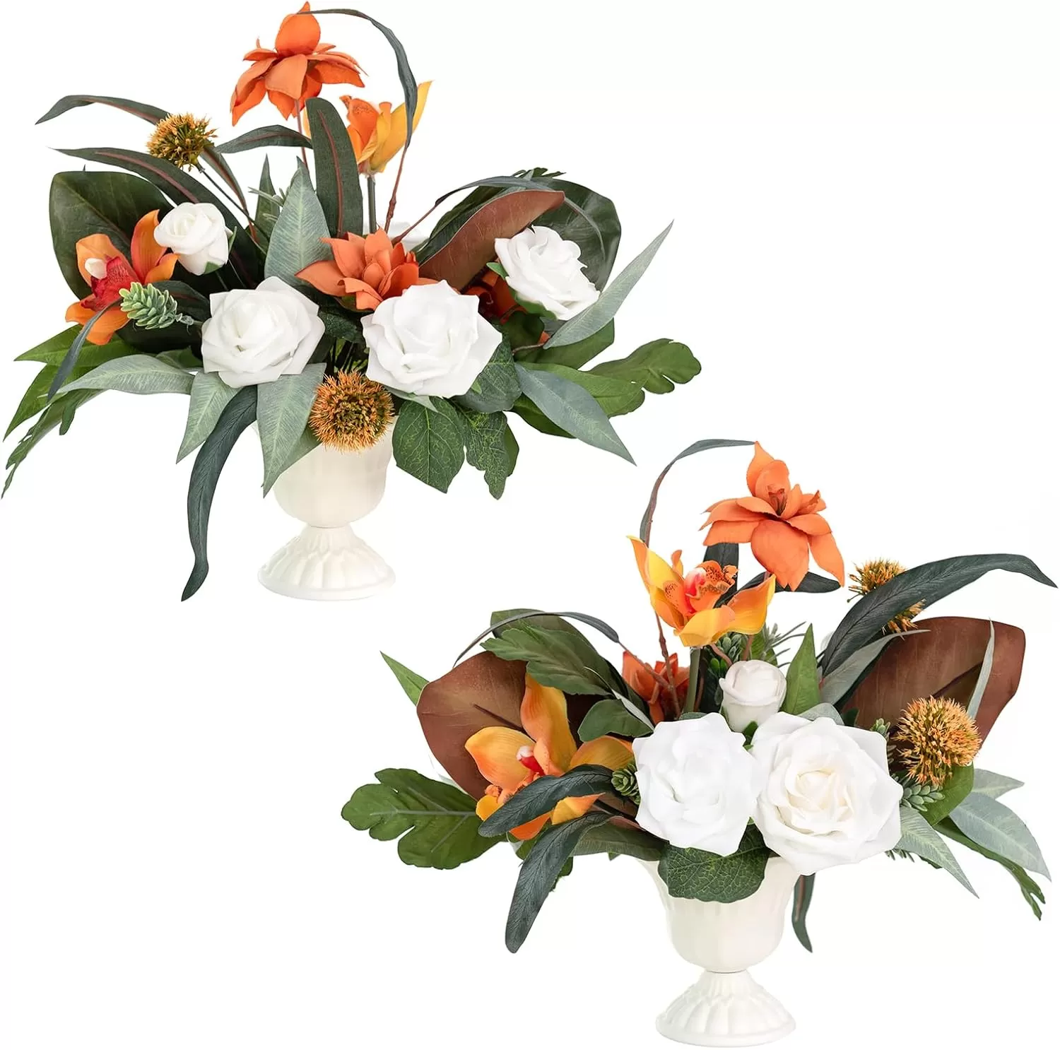 imageLings Moment Orange Clay ampamp Olive Green Artificial Flowers with Vase Wedding Decor Centerpiece Flower Potted for Ceremony Reception Tabletop Desk Flowers Mantel Archway Aisle Set of 2Orange Clay  Olive Green