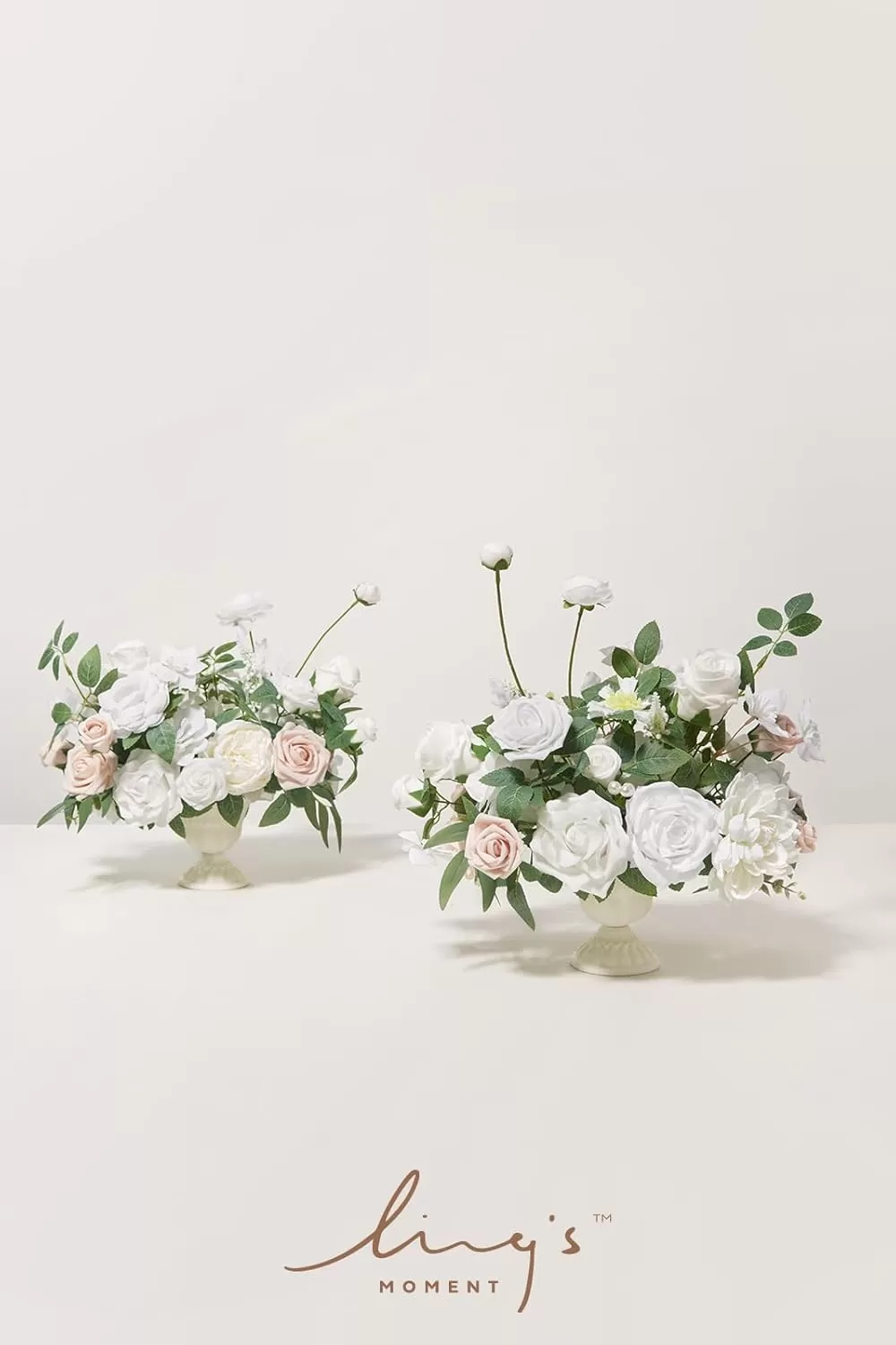 imageLings Moment Orange Clay ampamp Olive Green Artificial Flowers with Vase Wedding Decor Centerpiece Flower Potted for Ceremony Reception Tabletop Desk Flowers Mantel Archway Aisle Set of 2White Sage