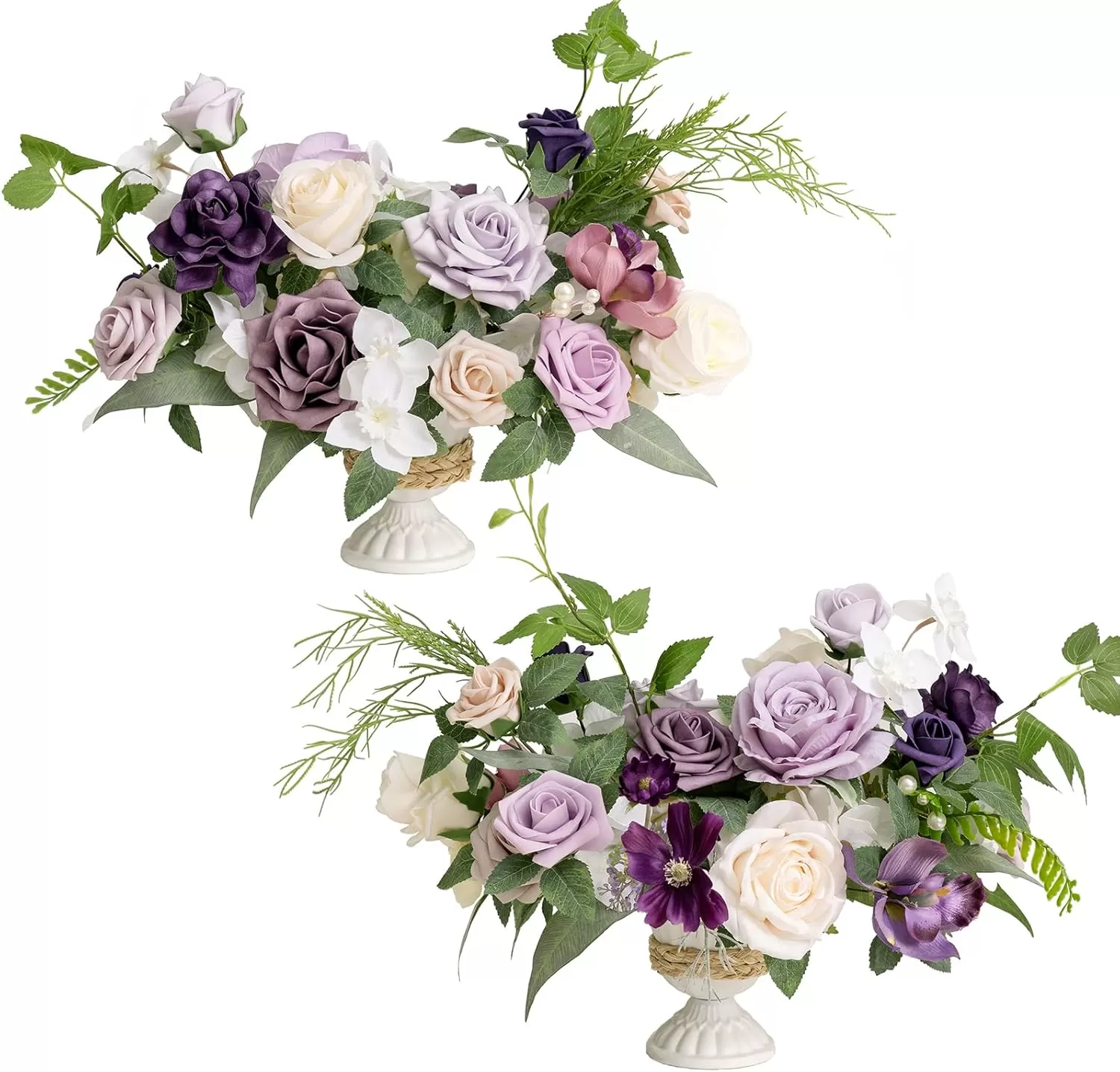 imageLings Moment Orange Clay ampamp Olive Green Artificial Flowers with Vase Wedding Decor Centerpiece Flower Potted for Ceremony Reception Tabletop Desk Flowers Mantel Archway Aisle Set of 2Lilac Gold