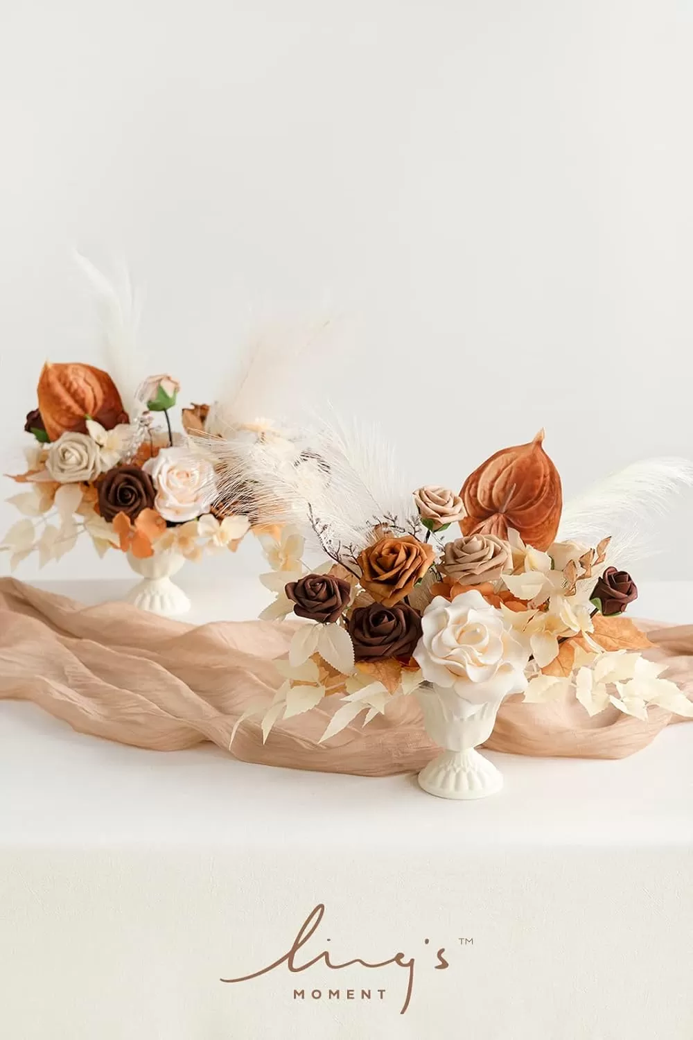 imageLings Moment Orange Clay ampamp Olive Green Artificial Flowers with Vase Wedding Decor Centerpiece Flower Potted for Ceremony Reception Tabletop Desk Flowers Mantel Archway Aisle Set of 2Rust  Sepia