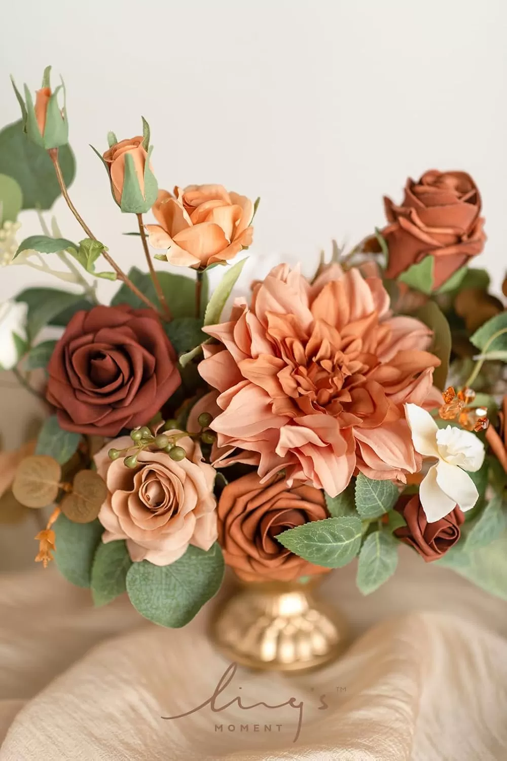 imageLings Moment Orange Clay ampamp Olive Green Artificial Flowers with Vase Wedding Decor Centerpiece Flower Potted for Ceremony Reception Tabletop Desk Flowers Mantel Archway Aisle Set of 2Terracotta