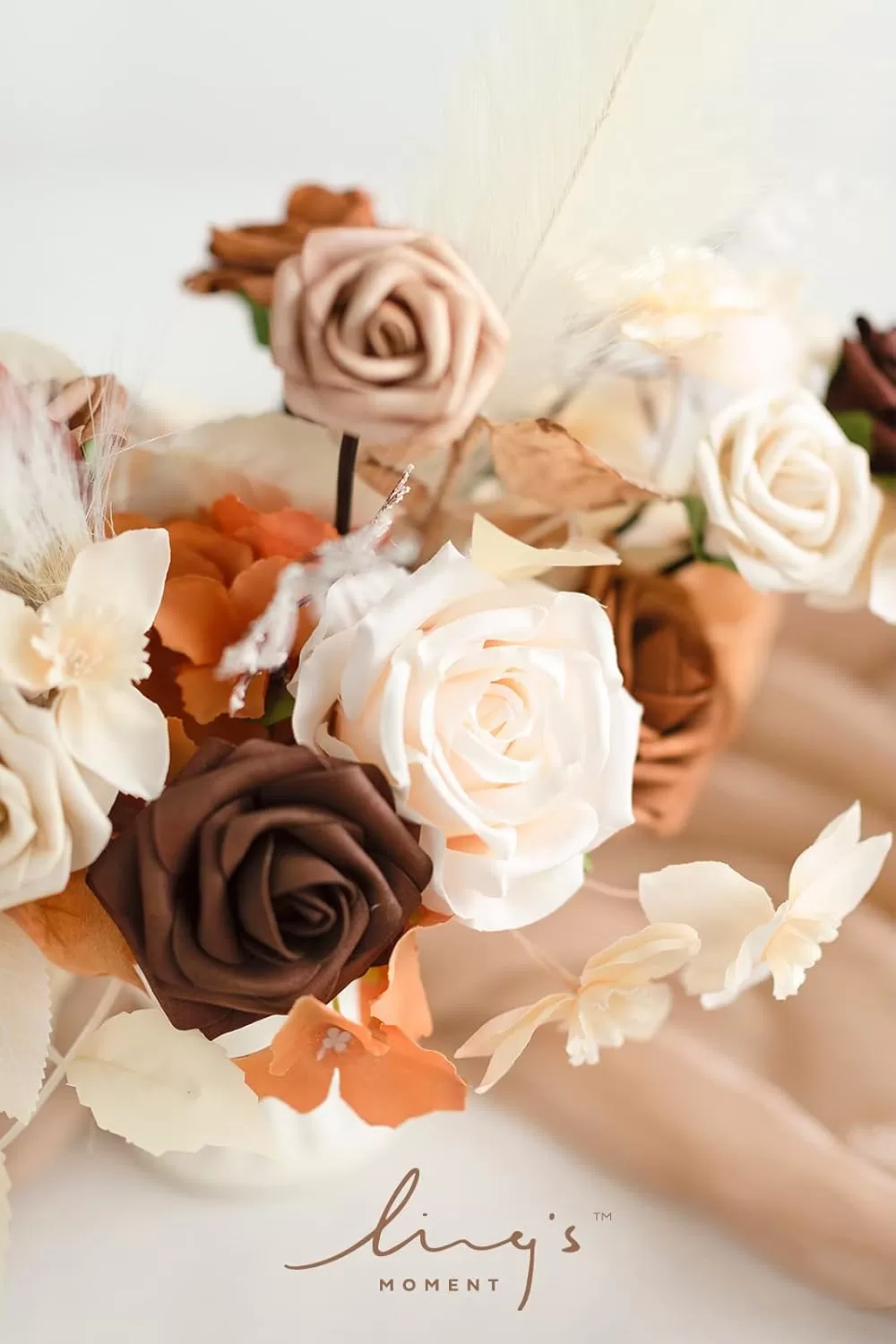 imageLings Moment Orange Clay ampamp Olive Green Artificial Flowers with Vase Wedding Decor Centerpiece Flower Potted for Ceremony Reception Tabletop Desk Flowers Mantel Archway Aisle Set of 2Rust  Sepia