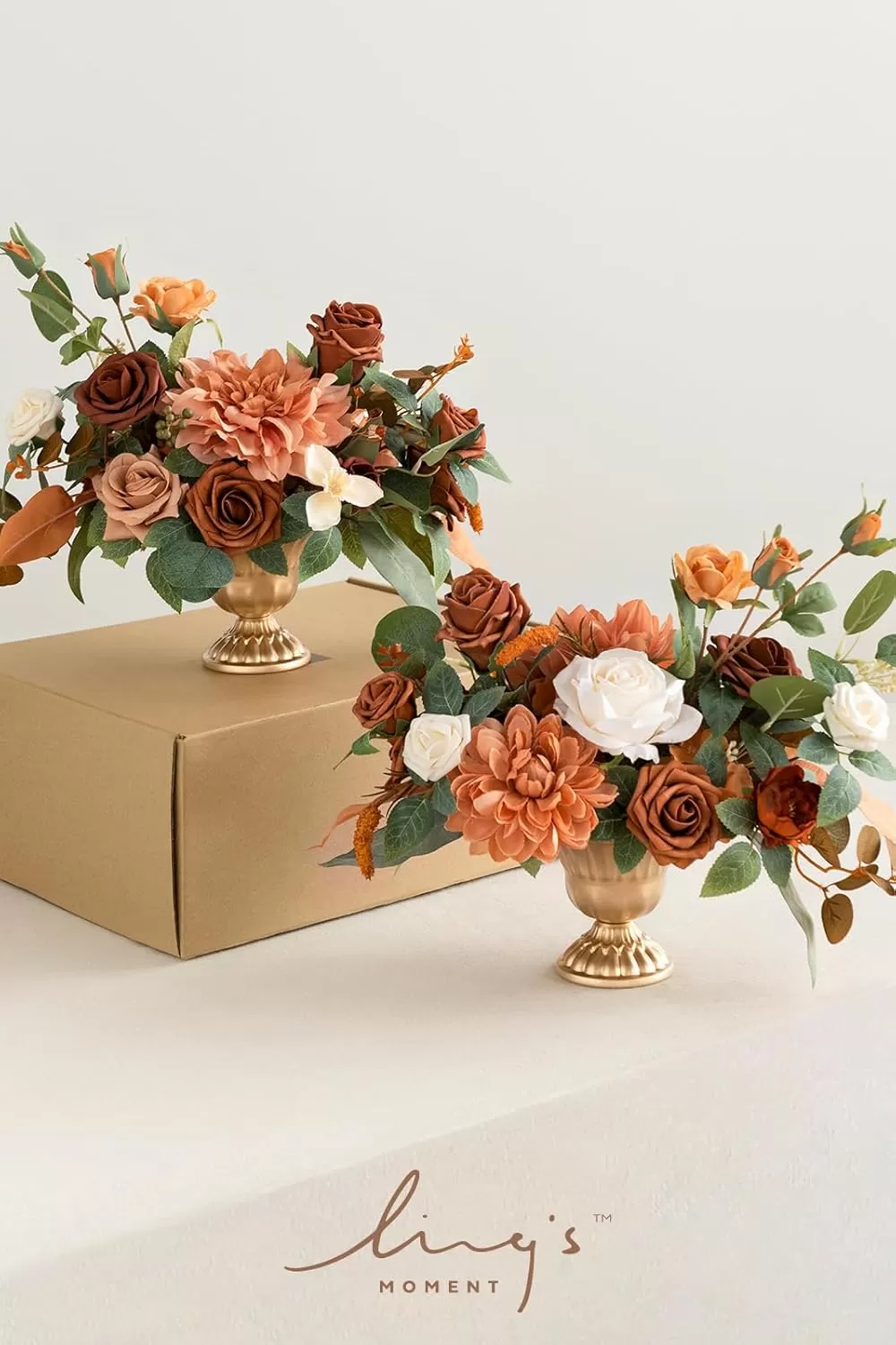 imageLings Moment Orange Clay ampamp Olive Green Artificial Flowers with Vase Wedding Decor Centerpiece Flower Potted for Ceremony Reception Tabletop Desk Flowers Mantel Archway Aisle Set of 2Terracotta
