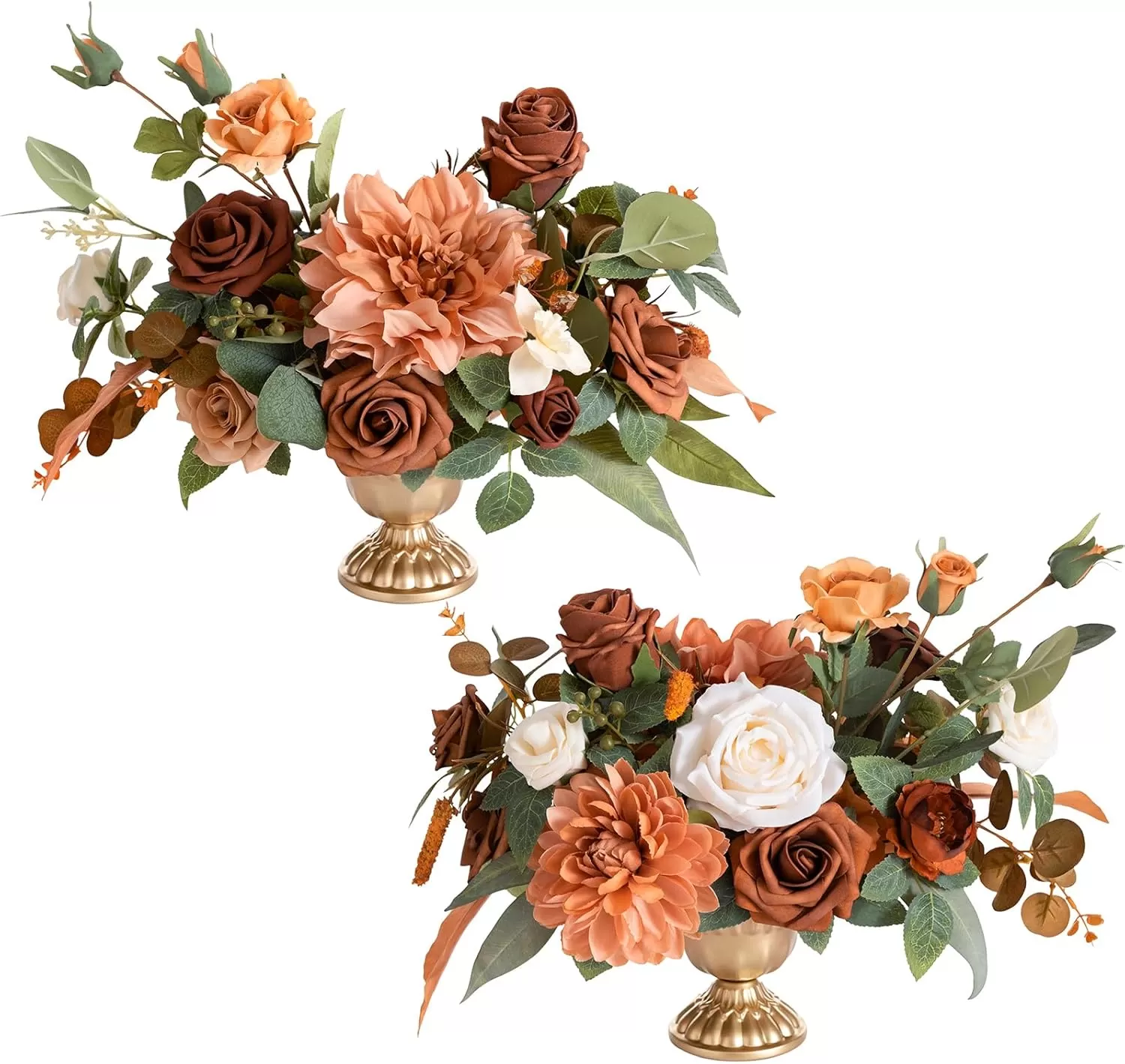 imageLings Moment Orange Clay ampamp Olive Green Artificial Flowers with Vase Wedding Decor Centerpiece Flower Potted for Ceremony Reception Tabletop Desk Flowers Mantel Archway Aisle Set of 2Terracotta