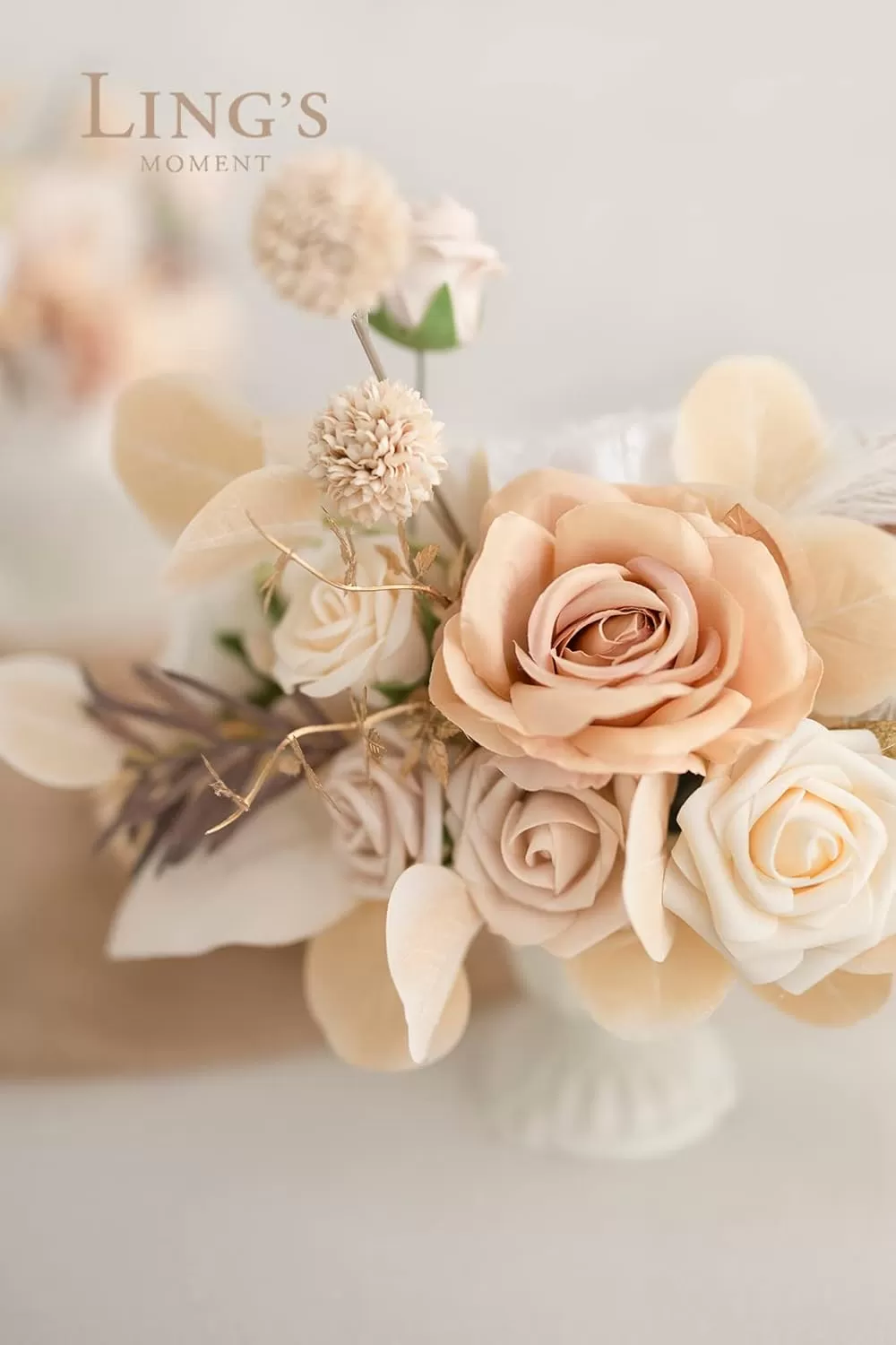 imageLings Moment Orange Clay ampamp Olive Green Artificial Flowers with Vase Wedding Decor Centerpiece Flower Potted for Ceremony Reception Tabletop Desk Flowers Mantel Archway Aisle Set of 2White Beige