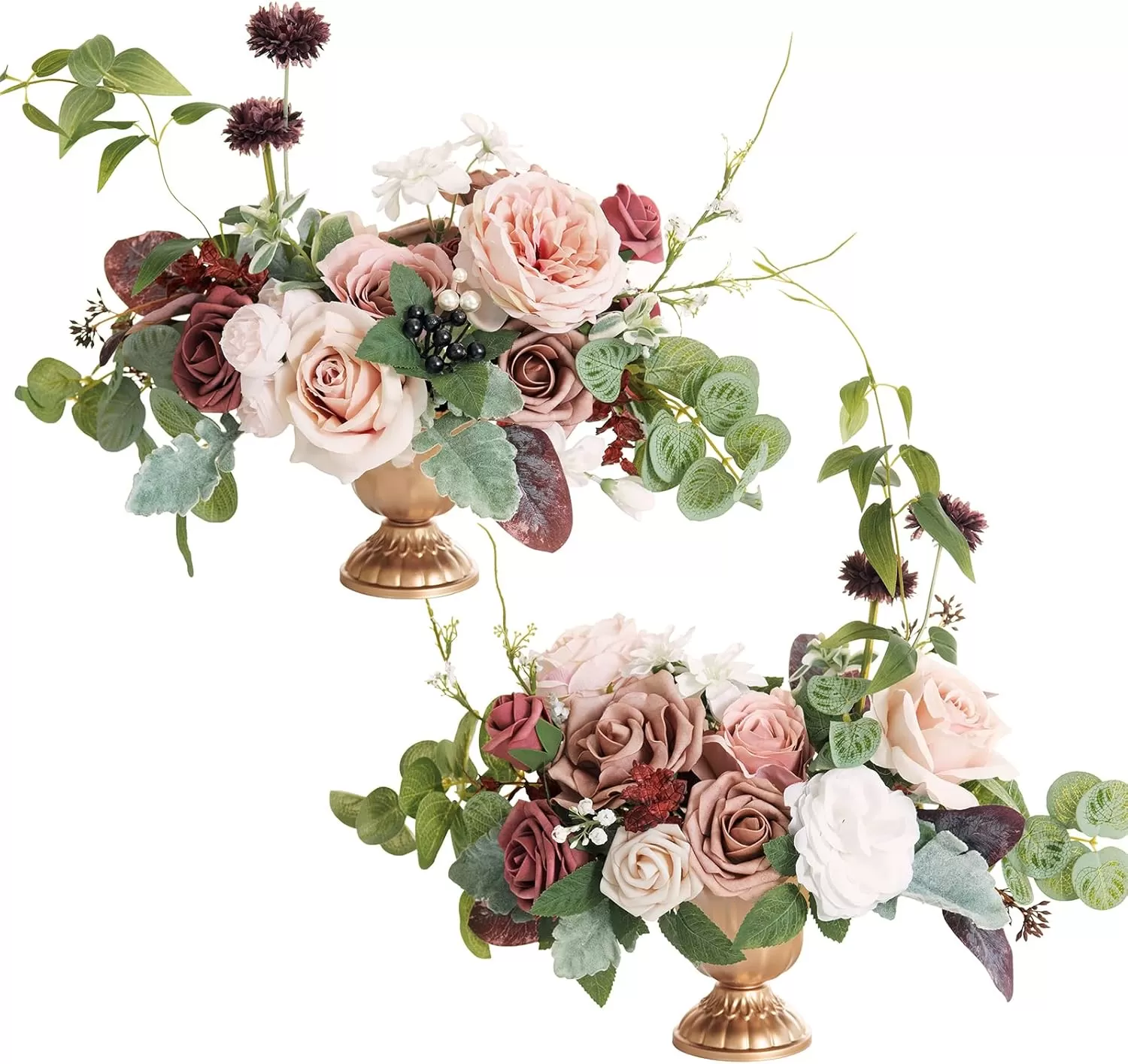 imageLings Moment Orange Clay ampamp Olive Green Artificial Flowers with Vase Wedding Decor Centerpiece Flower Potted for Ceremony Reception Tabletop Desk Flowers Mantel Archway Aisle Set of 2Dusty Rose Mauve
