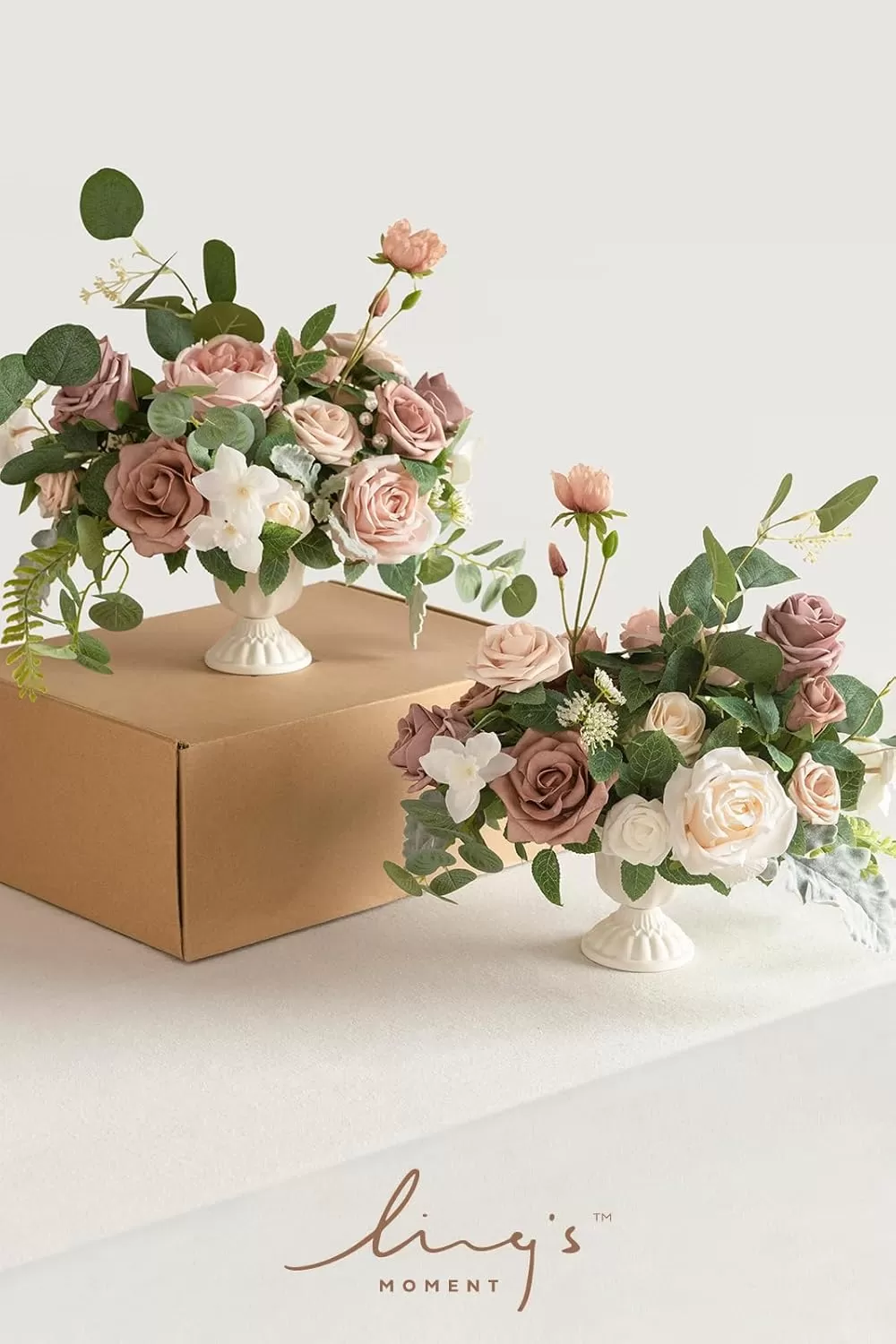 imageLings Moment Orange Clay ampamp Olive Green Artificial Flowers with Vase Wedding Decor Centerpiece Flower Potted for Ceremony Reception Tabletop Desk Flowers Mantel Archway Aisle Set of 2Dusty Rose