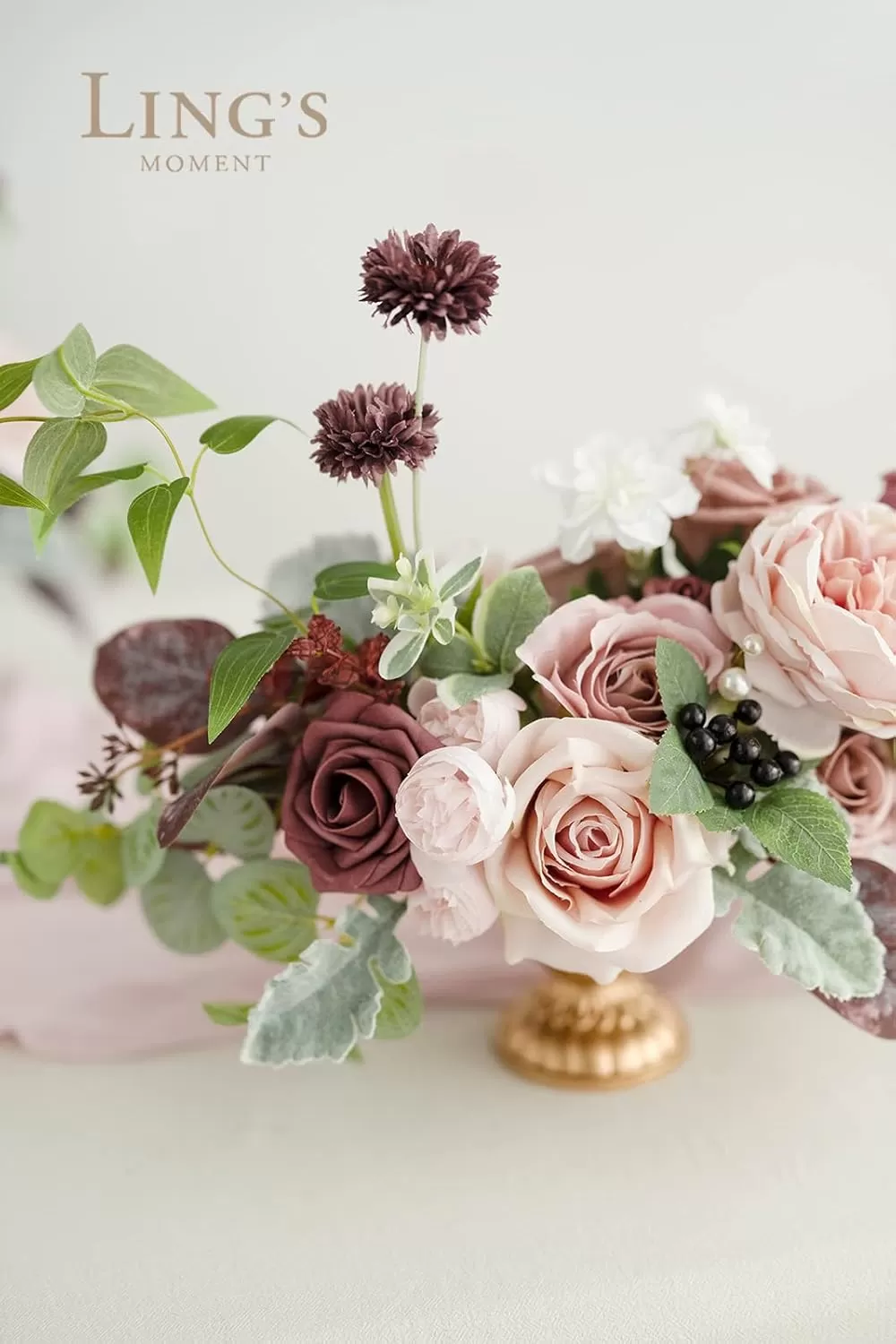 imageLings Moment Orange Clay ampamp Olive Green Artificial Flowers with Vase Wedding Decor Centerpiece Flower Potted for Ceremony Reception Tabletop Desk Flowers Mantel Archway Aisle Set of 2Dusty Rose Mauve