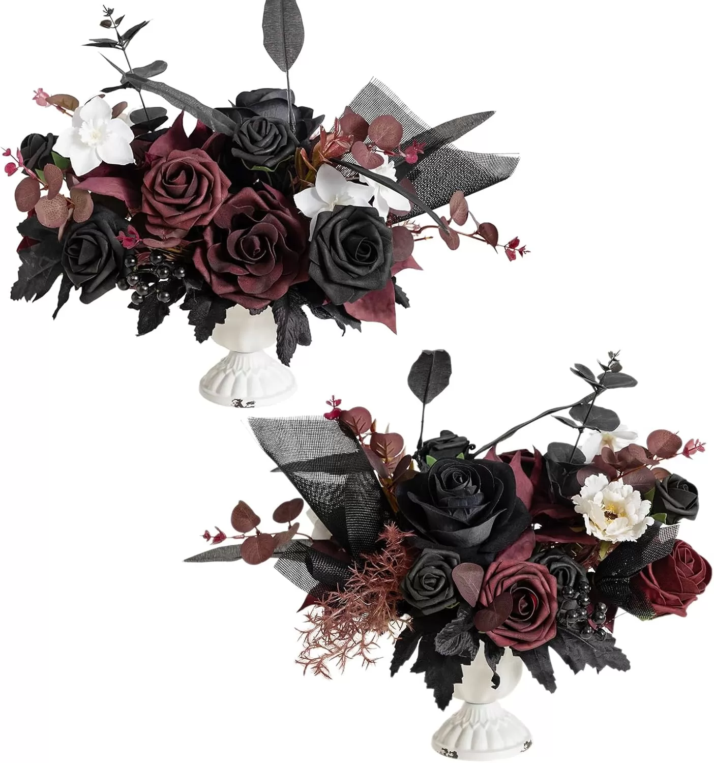 imageLings Moment Orange Clay ampamp Olive Green Artificial Flowers with Vase Wedding Decor Centerpiece Flower Potted for Ceremony Reception Tabletop Desk Flowers Mantel Archway Aisle Set of 2Black  Burgundy
