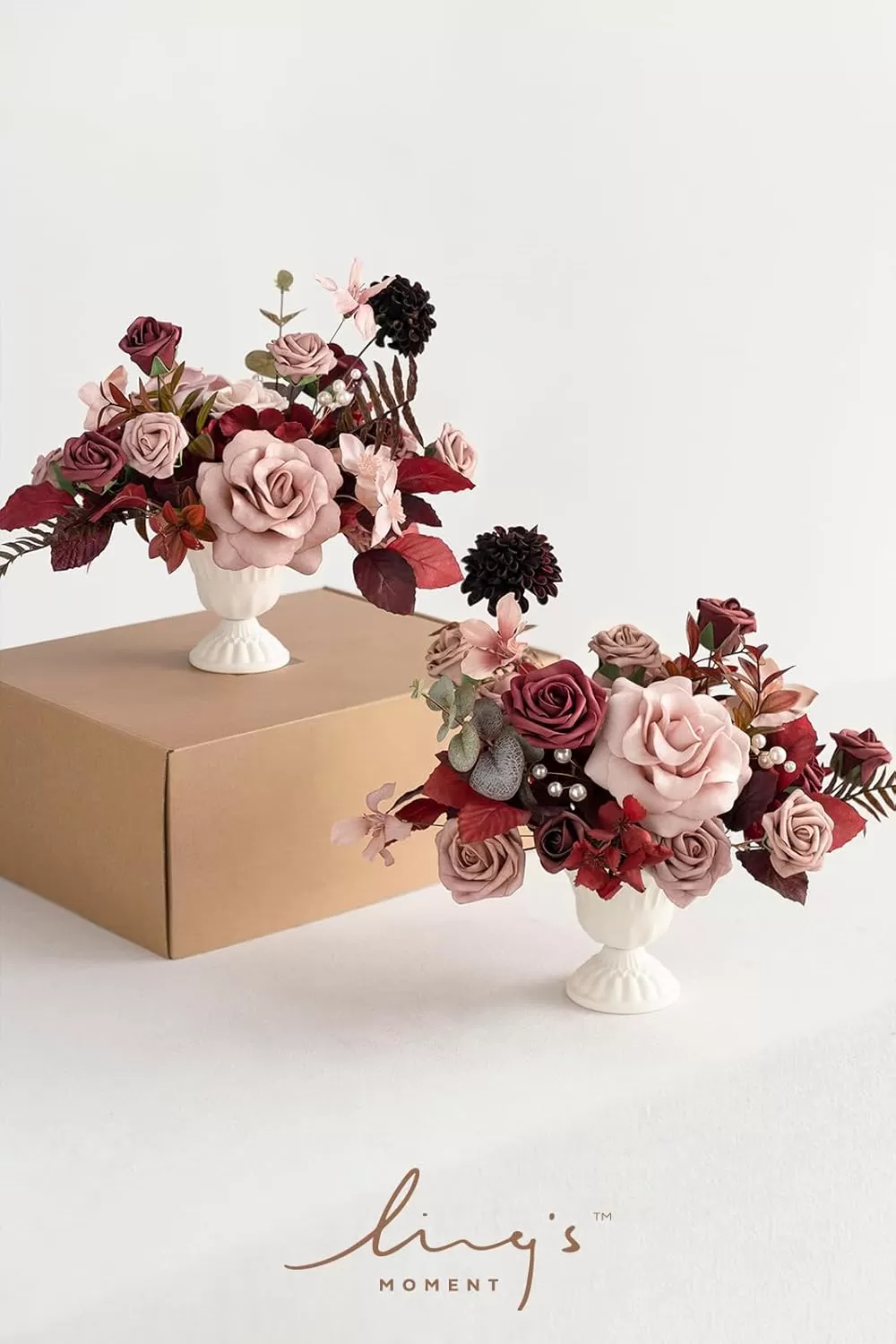 imageLings Moment Orange Clay ampamp Olive Green Artificial Flowers with Vase Wedding Decor Centerpiece Flower Potted for Ceremony Reception Tabletop Desk Flowers Mantel Archway Aisle Set of 2Burgundy  Dusty Rose