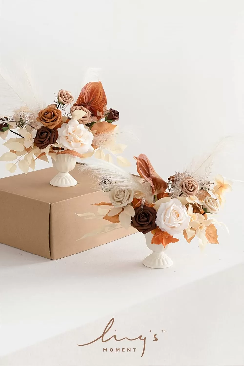 imageLings Moment Orange Clay ampamp Olive Green Artificial Flowers with Vase Wedding Decor Centerpiece Flower Potted for Ceremony Reception Tabletop Desk Flowers Mantel Archway Aisle Set of 2Rust  Sepia