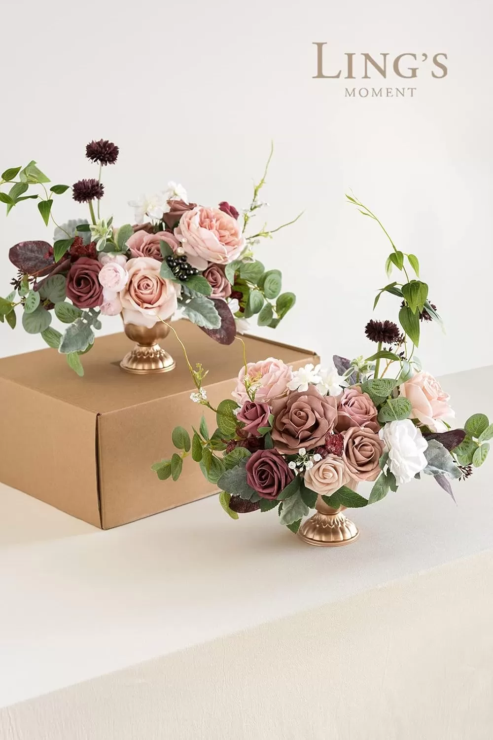 imageLings Moment Orange Clay ampamp Olive Green Artificial Flowers with Vase Wedding Decor Centerpiece Flower Potted for Ceremony Reception Tabletop Desk Flowers Mantel Archway Aisle Set of 2Dusty Rose Mauve