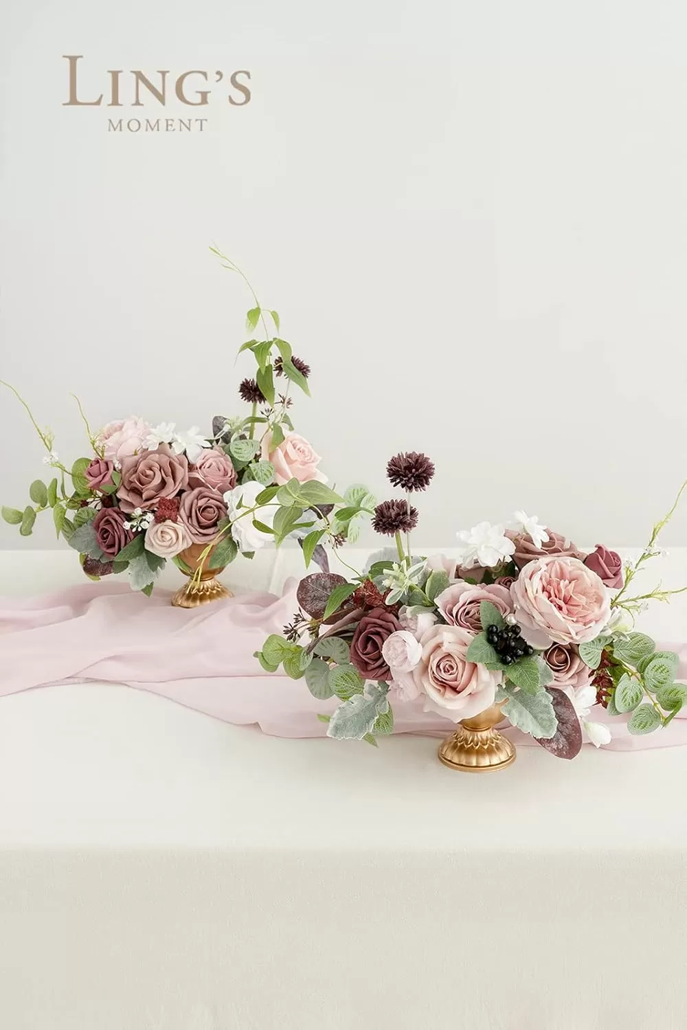 imageLings Moment Orange Clay ampamp Olive Green Artificial Flowers with Vase Wedding Decor Centerpiece Flower Potted for Ceremony Reception Tabletop Desk Flowers Mantel Archway Aisle Set of 2Dusty Rose Mauve