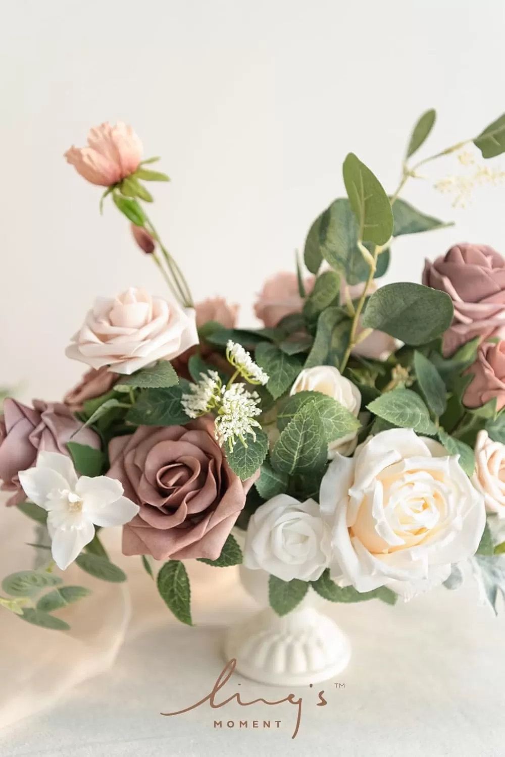 imageLings Moment Orange Clay ampamp Olive Green Artificial Flowers with Vase Wedding Decor Centerpiece Flower Potted for Ceremony Reception Tabletop Desk Flowers Mantel Archway Aisle Set of 2Dusty Rose