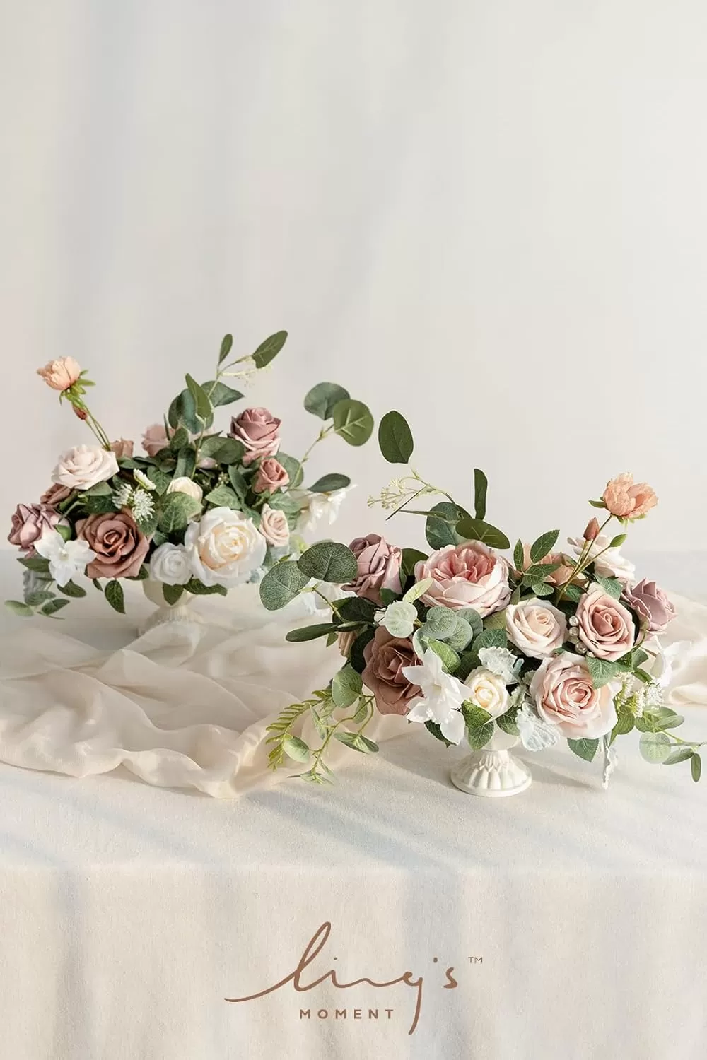 imageLings Moment Orange Clay ampamp Olive Green Artificial Flowers with Vase Wedding Decor Centerpiece Flower Potted for Ceremony Reception Tabletop Desk Flowers Mantel Archway Aisle Set of 2Dusty Rose