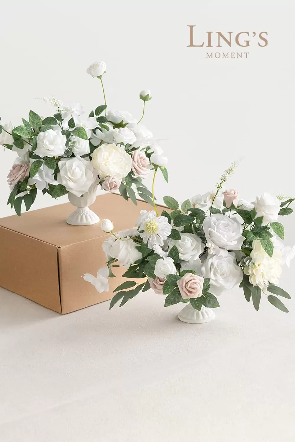 imageLings Moment Orange Clay ampamp Olive Green Artificial Flowers with Vase Wedding Decor Centerpiece Flower Potted for Ceremony Reception Tabletop Desk Flowers Mantel Archway Aisle Set of 2White Sage