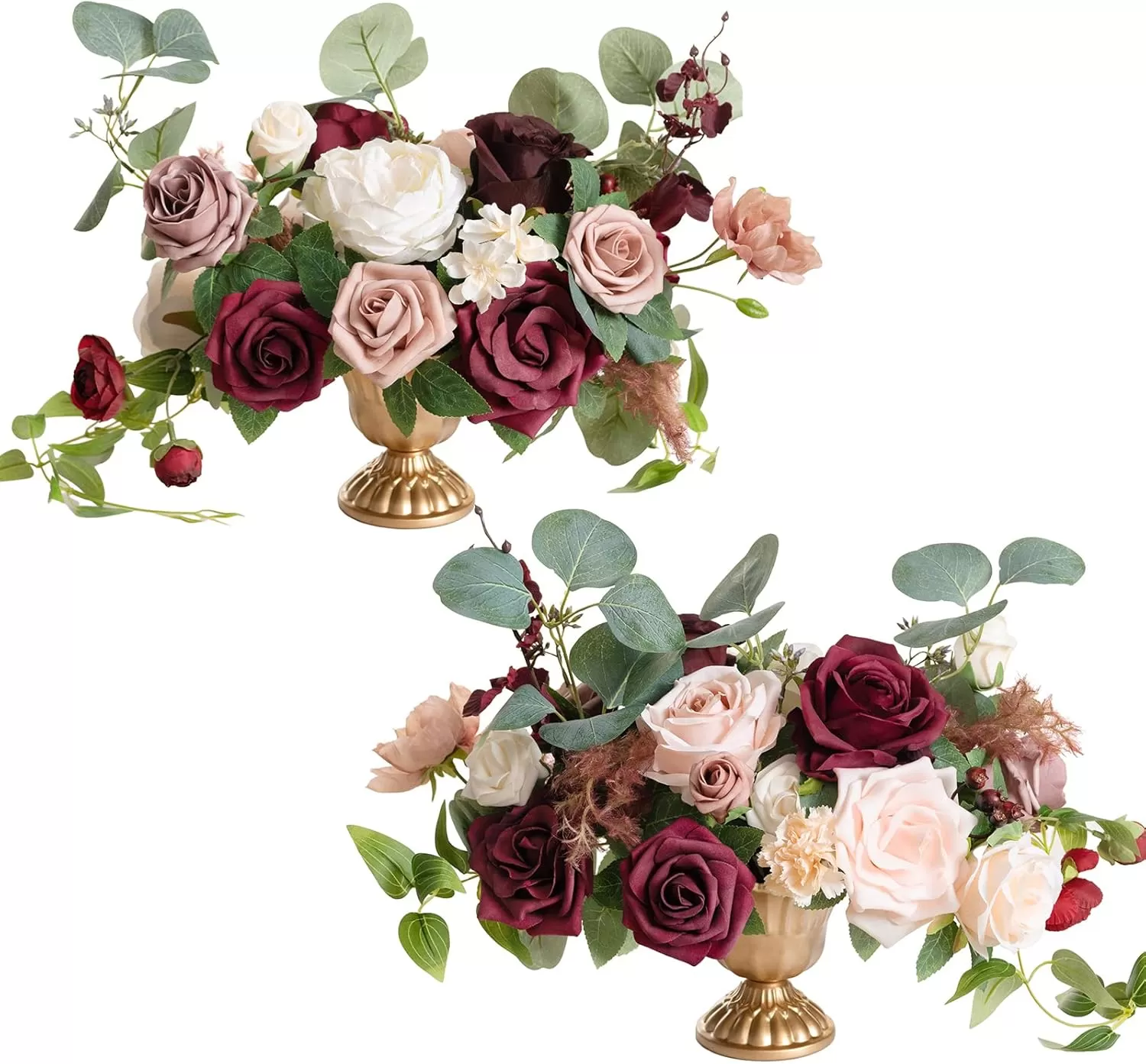 imageLings Moment Orange Clay ampamp Olive Green Artificial Flowers with Vase Wedding Decor Centerpiece Flower Potted for Ceremony Reception Tabletop Desk Flowers Mantel Archway Aisle Set of 2Romantic Marsala