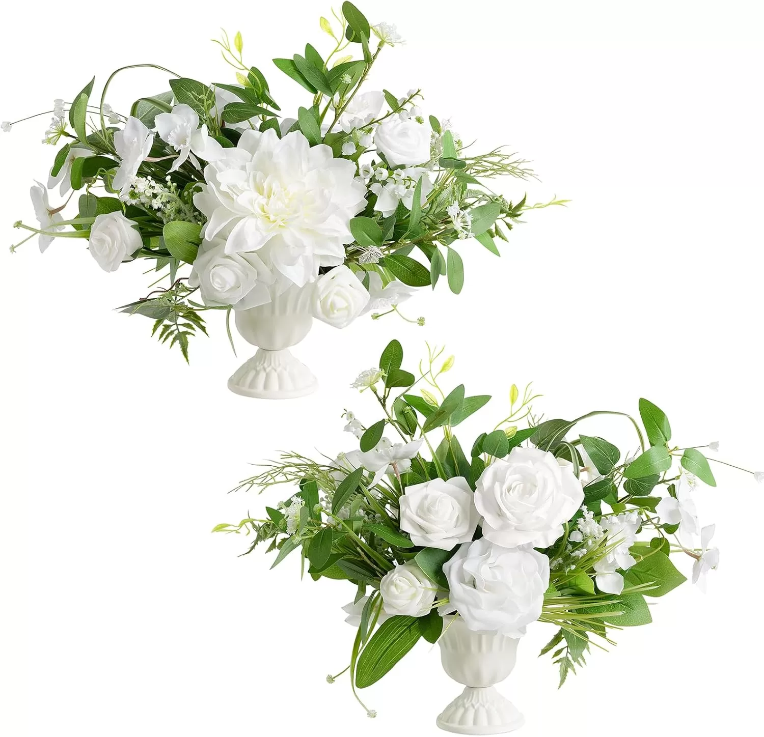 imageLings Moment Orange Clay ampamp Olive Green Artificial Flowers with Vase Wedding Decor Centerpiece Flower Potted for Ceremony Reception Tabletop Desk Flowers Mantel Archway Aisle Set of 2Green  White