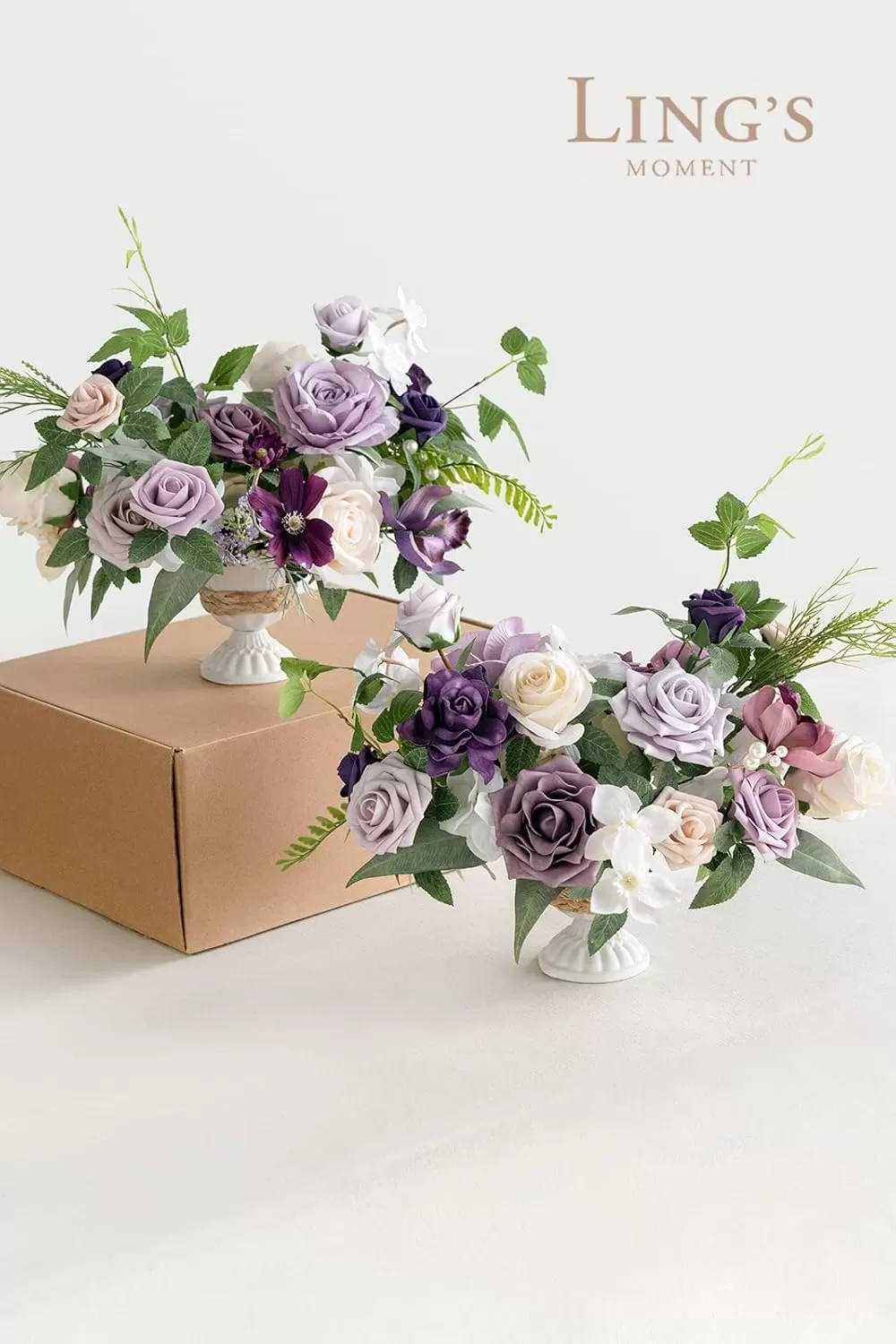 imageLings Moment Orange Clay ampamp Olive Green Artificial Flowers with Vase Wedding Decor Centerpiece Flower Potted for Ceremony Reception Tabletop Desk Flowers Mantel Archway Aisle Set of 2Lilac Gold