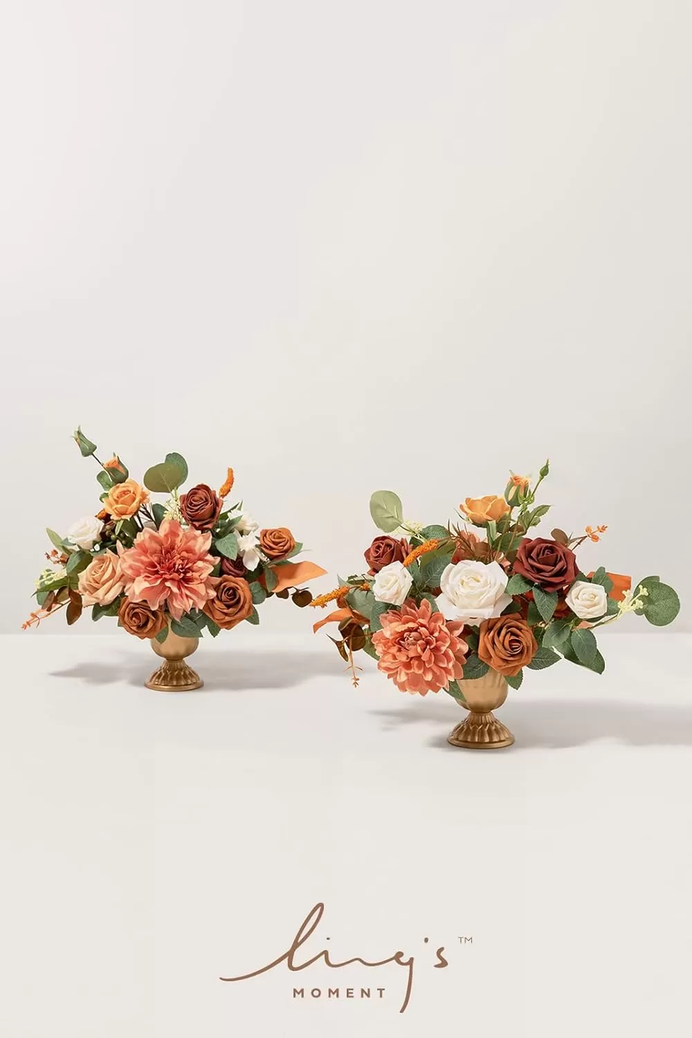imageLings Moment Orange Clay ampamp Olive Green Artificial Flowers with Vase Wedding Decor Centerpiece Flower Potted for Ceremony Reception Tabletop Desk Flowers Mantel Archway Aisle Set of 2Terracotta
