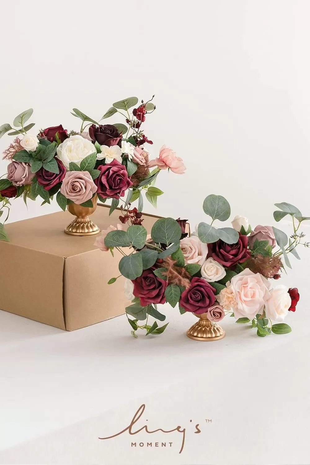 imageLings Moment Orange Clay ampamp Olive Green Artificial Flowers with Vase Wedding Decor Centerpiece Flower Potted for Ceremony Reception Tabletop Desk Flowers Mantel Archway Aisle Set of 2Romantic Marsala